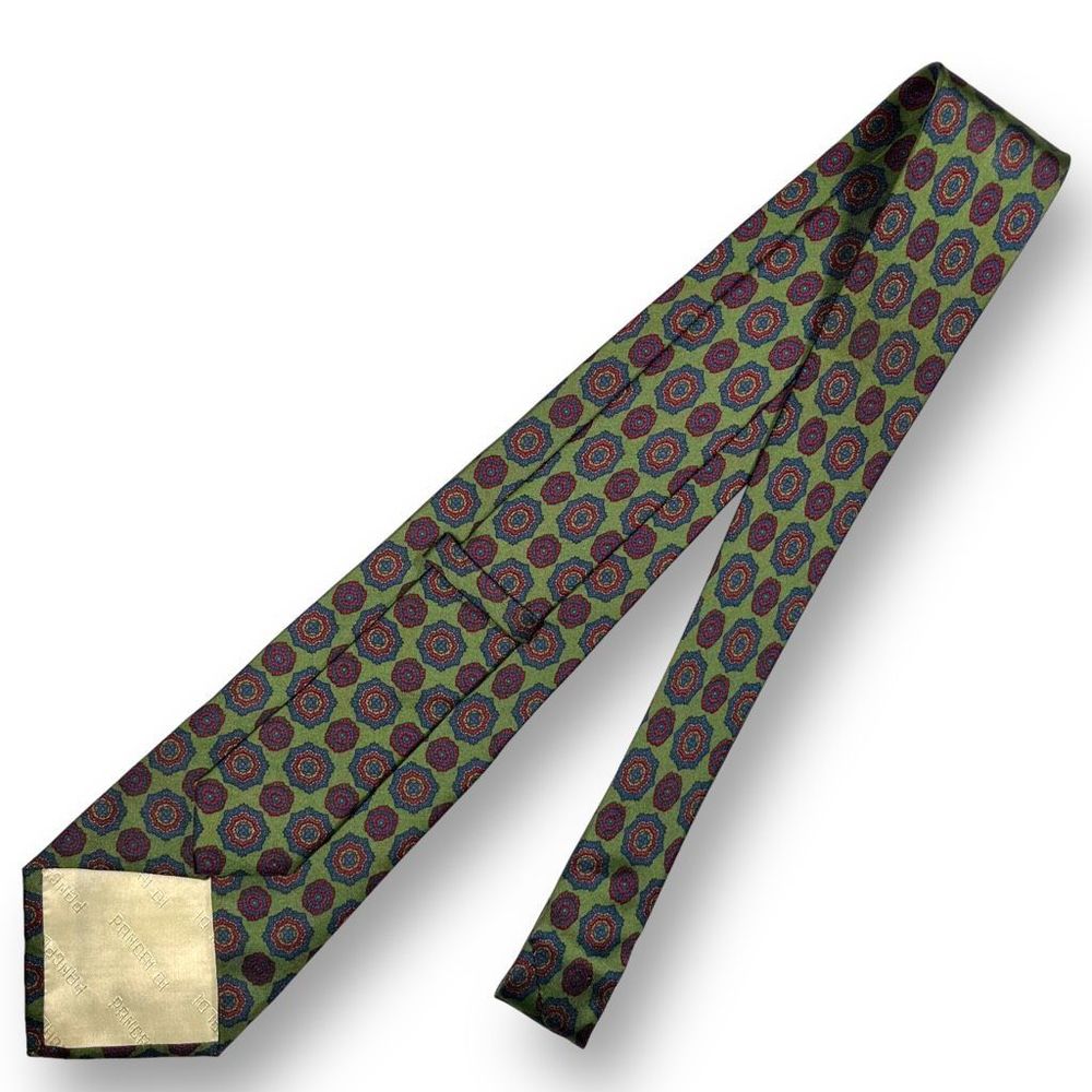 VITALIANO PANCALDI GUC Men’s Vintage Green/Red Medallion Foulard 100% Silk Tie - Picture 4 of 8